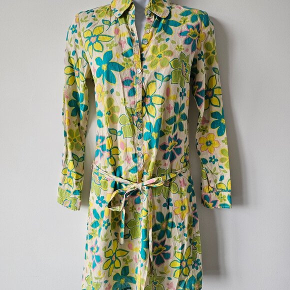 B + AB Tops - B + AB Multi Color Cotton Blend Long Sleeve Metallic Button Tunic Top 160/80A